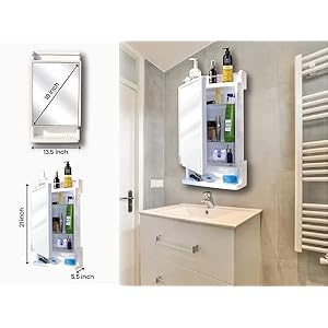 M Morris Rich Look |Bathroom Cabinet Mirror| Bathroom Cabinet with Mirror| Bathroom Accessories| Bathroom Mirror with Storage| Bathroom Shelf Washroom and Wall Hanging Mirror (White) M Morris Rich Look |Bathroom Cabinet Mirror| Bathroom Cabinet with Mirror| Bathroom Accessories| Bathroom Mirror with Storage| Bathroom Shelf Washroom and Wall Hanging Mirror (White)