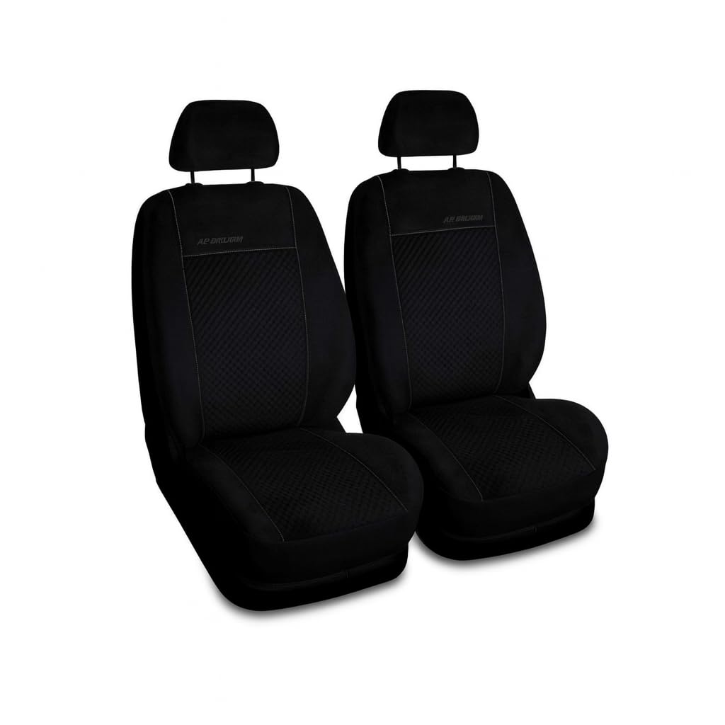 2er Set Autositzbezüge PKW universal | Auto Sitzbezüge Velourslederimitat Schwarz für Airbag geeignet | für Vordersitze | 1+1 Autositze vorne