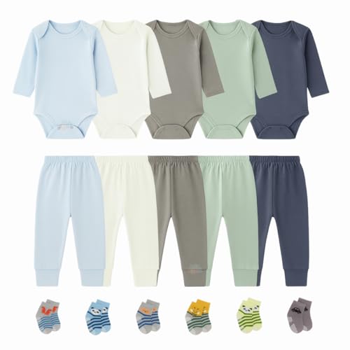 Body Bebê Calça Mijão e Meias Kit 16 Peças Manga Longa Masculino (P)