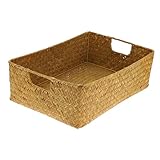 BAZEITFLOW Cesta Rectangular de Tejida Mano Cesta de Almacenamiento Multifuncional para Hogar Oficina y Cocina Natural con Asas Prácticas