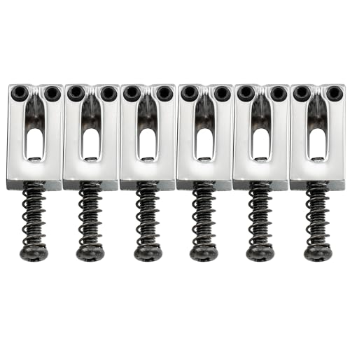 Wilkinson 10.5mm Strat Tremolo Bridge Saddles for Squier Standard/Mexico Fender Stratocaster Electric Guitar, Chrome with Black Screws (Set of 6)