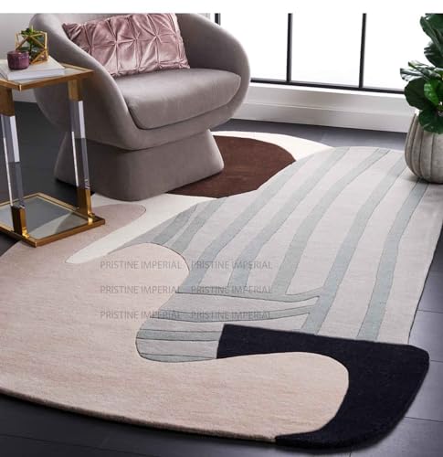 Image of Hand Tufted Irregular Unshaped Designer Woolen Carpets for Living Room Bedroom and Hall Size 4x6 Feet (120x180 cm) Color B3 Multi