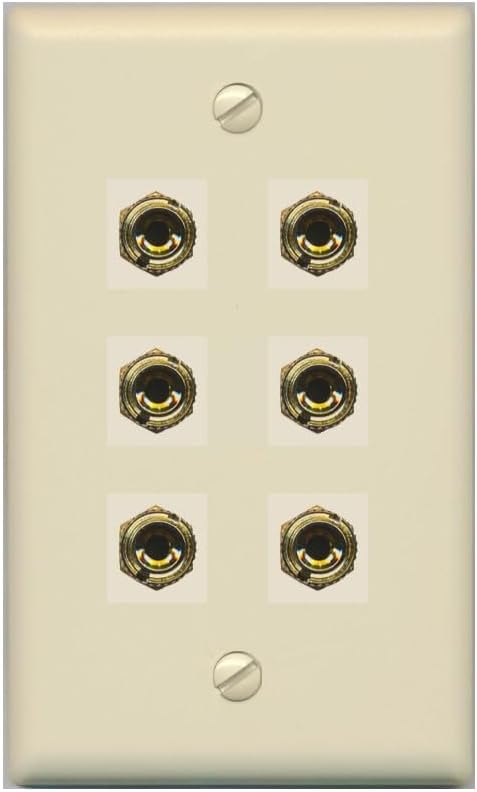 RiteAV 6 Banana 3 Speaker Surround Female Coupler Binding Post Wall Plate - Flat Style [Stainless Steel]