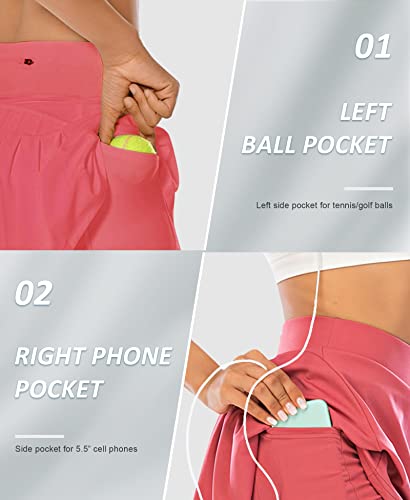 Pleated Tennis Skirts For Women With Pockets Shorts Athletic Golf Skorts Running Workout Sports Activewear Skirt (Misty Red, Small) #TOP3