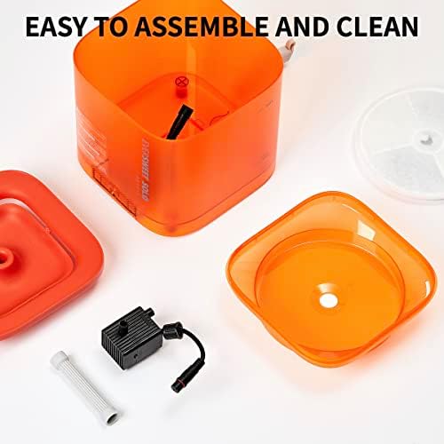 PETKIT Cat Water Fountain, Automatic Pet Drinking Fountain Bowl with LED Indicator, Ultra Quiet Pump with 2 Flow Modes & Anti-Dry Design, for Cats and Small Dogs, 1.85L (Orange)