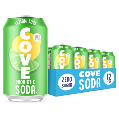 Cove Soda Lemon Lime Flavour, 12-Pack - Probiotic Soda - Zero Sugar, Naturally Sweetened, Caffeine-Free & Gluten-Free