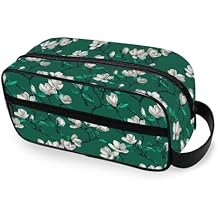 Feral Magnolia Emerald Green Portable Travel Bag with hanging hook Large Large Make Up Bag Vertical Free-Standing