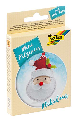 folia 52915 - Filz Nähset für Kinder-Mini Filzinie, Anhänger Nikolaus, 9 teilig - Filznähset zur Herstellung eines selbstgenähten Anhängers