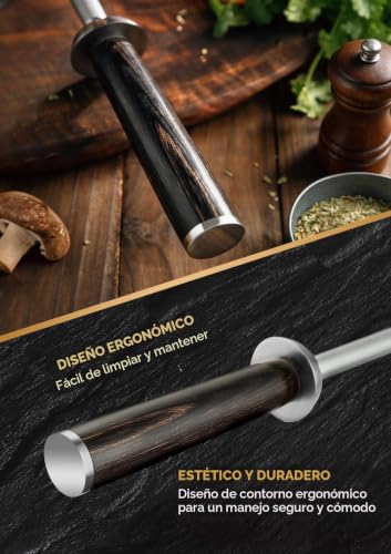 Miniatura 3 de Xinzuo 36.2cm Chaira De Diamante, Profesional Afilador De Esmeril Ovalada Sacapuntas Acero De Alto Carbono, Para Afilar Varios Cuchillos De Cocina -Mango De Pakkawood