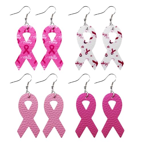 4Pairs Breast Cancer Earrings for Women Pink Ribbon Breast Cancer Gifts Breasts Cancers Awareness Accessories