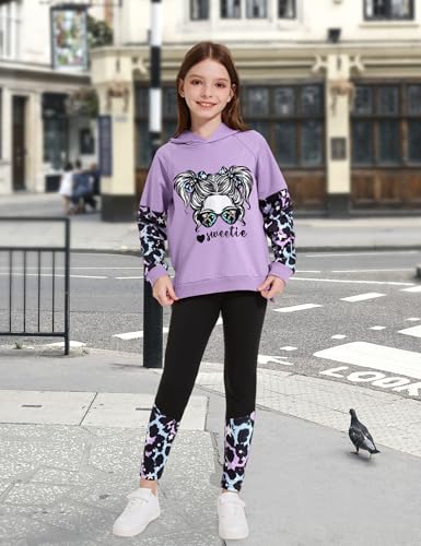 Image of Gaupafmb Girls Clothes Cool Girl Print Tie Dye Hoodie Pullover Sweatshirt Leggings 2PC Outfits