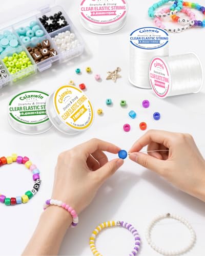 Caianwin 200M Elastisches Band für Armbänder 0.6mm und 0.8mm 100m/Spool Elastische Schmuckfaden Set, Armband Schnur Transparente Schmuckfaden für Armbänder Basteln Schnüre & Fäden