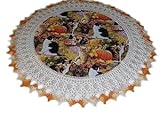 Fall Doily Cats and Pumpkins Table Topper Round Handmade Table Decoration Crochet 20 Inches Fall Centerpiece