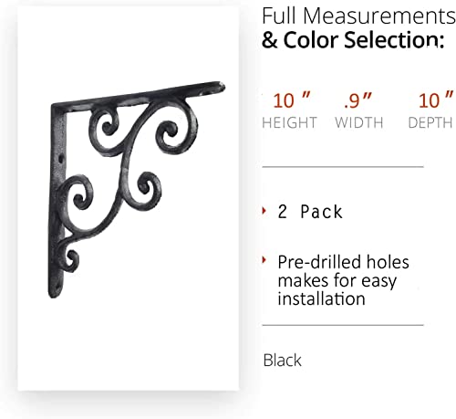 Nach Hammered Finish Victorian Cast Iron Shelf Bracket, Heavy Duty Brackets For Shelving, Decorative Wall Mount Shelf Brackets, Medium 10X0.9X10 Inches, L Bracket, Diy Projects, 2-Pack, Hardware Included, Js-90-072 #TOP2
