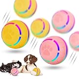 Syhood 2 Pcs Interactive Dog Toys Peppy Pet Ball Moving Dog Toys Automatic Rolling Ball Toys with LED Flashlight Reliable and Safe Dog Toy for Large Medium Small Dogs, USB Rechargeable(Yellow, Pink)