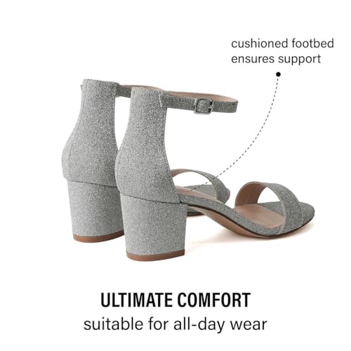 Image of J. Adams Daisy Heeled Sandals - Ankle Strap Low Block, Open Toe Dress Pumps, Chunky Heels - Dressy Shoes for Women - Bridal, Wedding, Summer Sandals