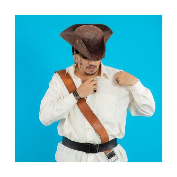 4e's novelty brown faux leather pirate hat for adult men women kids tricorn hat for halloween pirate costume accessories - image 8