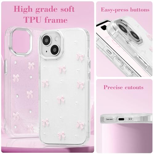 Coque iPhone 15 Plus transparente antichoc noeud rose anti-rayures