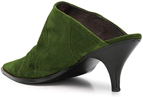 YDN Women Chic Slip On Low Heel Mules Pumps Pointed Toe Loafers Kitten Sandals Suede Comfort Sexy Shoes3