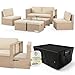 Juskys® Polyrattan Gartenmöbel Set Salou inkl. Abdeckung - Outdoor Lounge wetterfest 6 Personen - Sitzecke mit Tisch & Kissen für Garten, Balkon, Terrasse - Creme/Sand