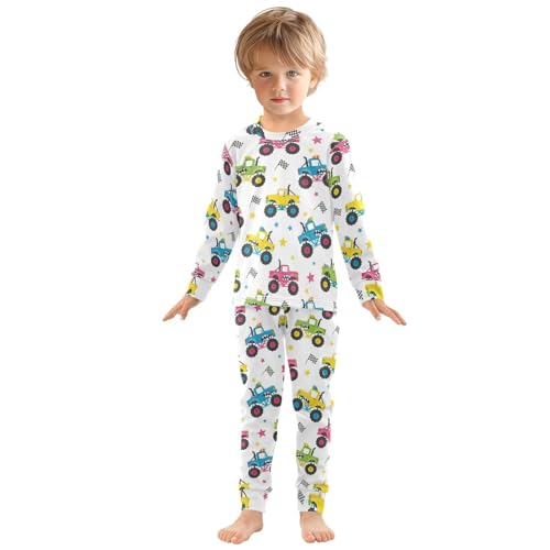 Pajama Sets Long Sleeve Monster Trucks Star Flags Soft Comfy Sleepwear 2 Piece PJS 3-8T2