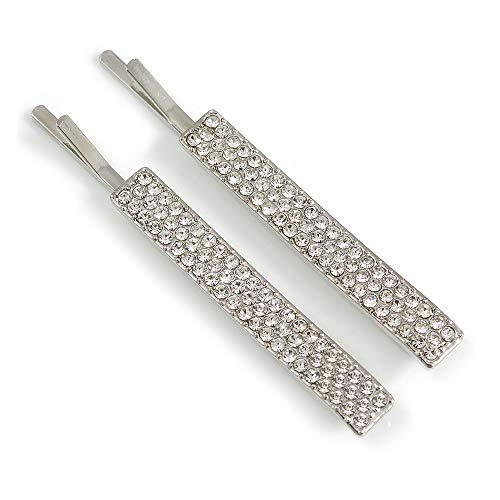 2 horquillas para el pelo de rodio y cristales transparentes de 60 mm con acabado de joyería