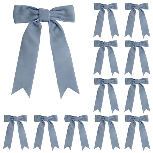 Meseey 12 Pcs Dusty Blue Velvet Bows with Twist Tie 4.5 Inch Pre-Tied Vintage Christmas Velvet Ribbon Bows for Treat Bags Gift Wrapping Basket Wedding Baby Shower Brithday Party