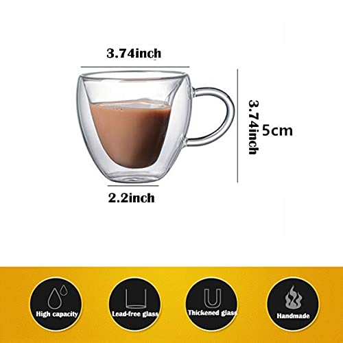 Gugou Heart Shaped Double Walled Insulated Glass Coffee Mugs, Tea Cups With Handle For Latte, Cappuccino, Espresso, Iced Tea Dishwasher & Microwave Safe (2) #TOP1