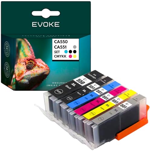 EVOKE Kit de tinta 550 551 compatible con Canon IP7250 MG5650 MG5550 IX6850 MX725 MX920 MX925 (kit C M Y K k GY) 4950 páginas 84 ml