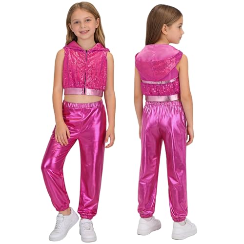 Disfraces baile hip hop niñas ropa baile moderno de dos piezas rosa oscuro de 5 a 6 años