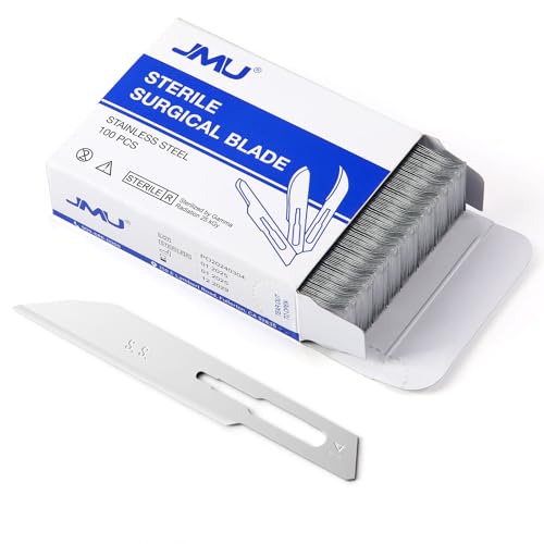 Image of JMU 100pcs Sterile Surgical Blades #14, Stainless Steel Scalpel Blades, Individually Foil Wrapped