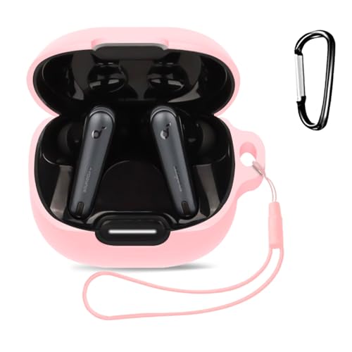 Anker Soundcore Liberty 4 NC 対応 ケース 保護ケース ヘッドホンケース KONXISA シリコン素材 着用しやすい 耐衝撃性 防水防塵 ウォッシャブル カラビナ付き 持ち運びがしやすい【ピンク】