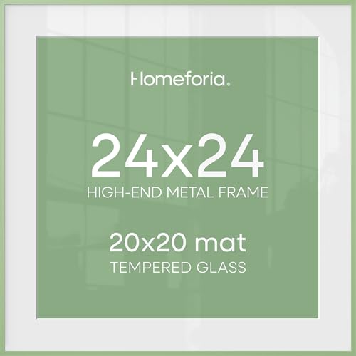 Image of Homeforia 24x24 Picture Frame Sage Green, High End Metal 24 x 24 Large Square Poster Frames with Mat 20 by 20 inch Photo, 24by24 Thin Frames Matted to 20x20 for Art, Tempered Glass, Wall Kit, Set of 2