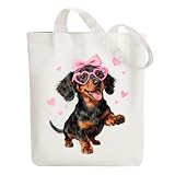 ANATTASOUL Bolsa de Tela Impresa Cachorro Con Gafas, Tote Bag Tela Mujer,Shopper Algodón 38 * 40cm, Beige Bolsa de Transporte para Mujer, Saco Tote Bag de Lona Regalo
