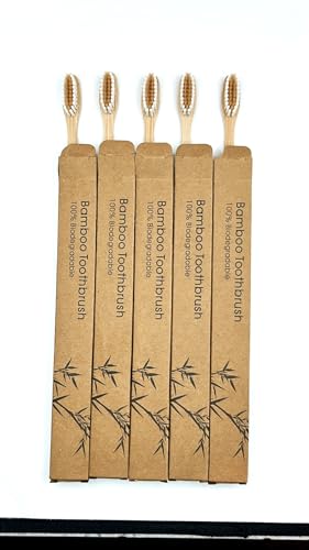 Biodegradable Bamboo Toothbrushes Soft Bristles 10 Pack - BPA Free Soft Bristles Toothbrushes for Adults - Eco-Friendly, Natural Wooden Toothbrush. Cepilllos de dientes Biodegradables.