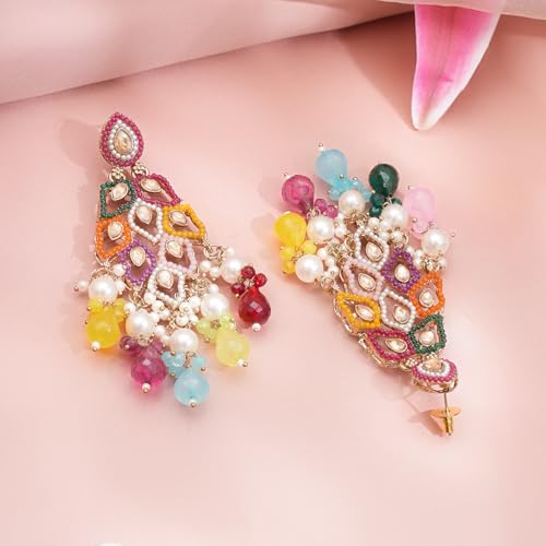 Image of Rubans Long Dangler Earrings Kundan & Pearl Ethnic Jewellery Gift for Women & Girls