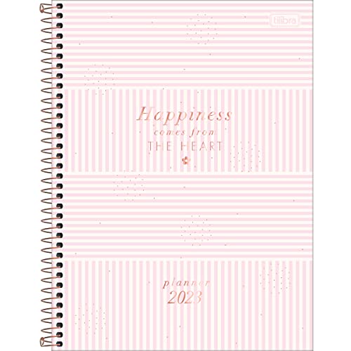 Planner Espiral 20 x 27,5 cm Soho 90 G 2023 - Listras Rosas - Tilibra, 622893