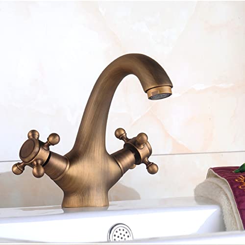 ZYCDP Grifo Lavabo Baño Vintage, Mezclador Baño Agua Fria Y Caliente Disponible, Grifo de Lavabo Latón, Grifo Mezclador de Doble Manija, Grifos de lavabo de Estilo Vintage, antiguo