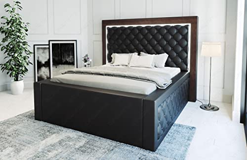 Sofa Dreams Boxspringbett Varese Leder mit LED Licht Podest Hotelmatratze Lederbett in 140x200 160x200 180x200 200x200 200x220 (160 x 200 cm, Schwarz)