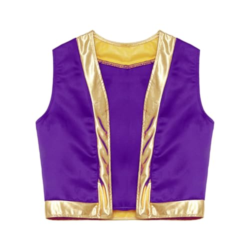 Kids Girls Boys Arabian Prince Princess Vest Sleeveless Open Front Crop Jacket Metallic Trim Waistcoat3