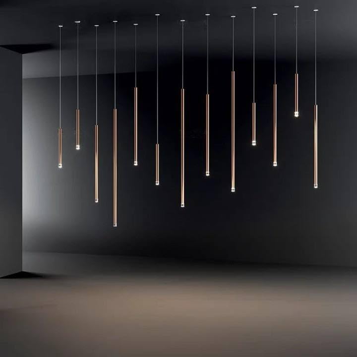Image of Modern Raindrop-Style LED Pendant Light|Sleek Tube Hanging Lamp with 3 Light Modes|Perfect for Dining, Lounge, Kitchen & Living Room|Rose-Gold Finish