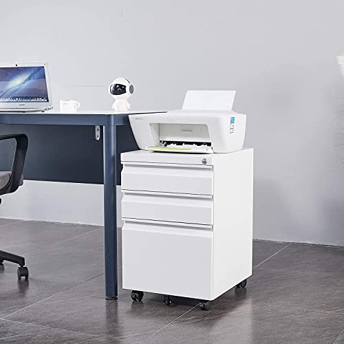 Gangmei Mobile File Cabinet Under Desk, 3 Drawers Steel Lateral Filing Cabinet With Lock And Wheels, Fully Assembled(White) #TOP6
