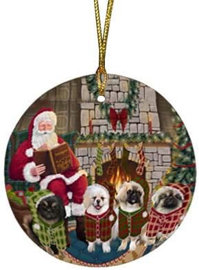 Christmas Express Delivery Red Truck Running Pekingese Dogs Round Flat Ornament - Pet Decorative Hanging Ornaments for Christmas X-mas Tree Decorations - 2.75" Round Christmas Ornament