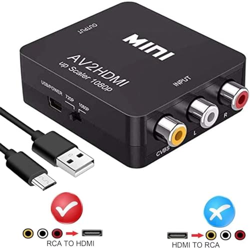 Image of Av to Hdmi Converter, RCA to Hdmi, 1080P Mini RCA Composite Cvbs Video Audio Converter Adapter Support Pal /Ntsc for Tv /Pc / Ps3 / Stb /Xbox VHS /VCR /Blue-Ray DVD Players (AV to HDMI Black)