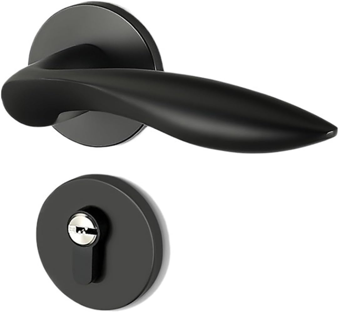 Door Lock Indoor Home Room Door Lock Bedroom Black Solid Wood Door Handle Silent Split Lock Lock(C Style Elegant Black Door Lock)