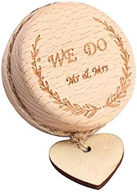 Creative Rustic Wedding Ring Bearer Box Wooden Engagement Ring Box with Love Heart Tags Wedding Gifts for Bride and Groom