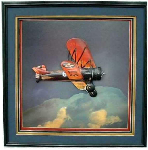 Bi-Plane Airplane Flying - Paper Tole 3D Decoupage Craft Kit Size 16x20 inches D0123 (The Additional Pictures Show Examples This Craft Kit Assembled and Framed in a Shadow Box Frame)