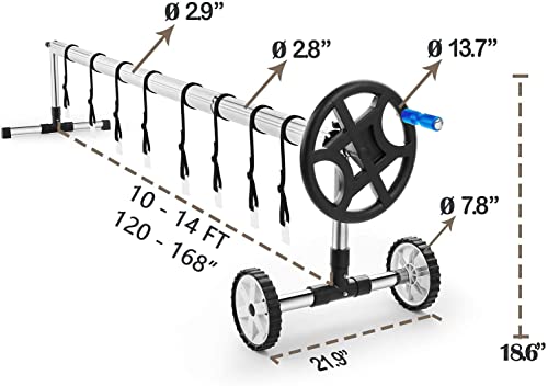 Aluminum Solar Swimming Inground Pool Cover Reel Set (14FT, Blue)