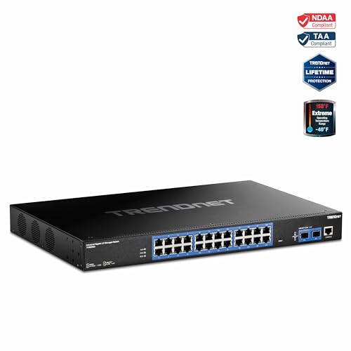 Image of TRENDnet 26-Port Industrial Gigabit L2 Managed Rackmount Switch, TI-RG262i, 24 x Gigabit Ports, 2 x SFP Ports, IP30 Rated Metal Housing, Lifetime Protection, Black