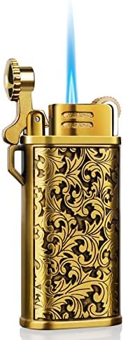 Jet Torch Cool Lighter with Vintage Metal Design, Unique Box for Festival Gifts, Refillable Windproof Lighters for Smoking and Candles Multi-use, Portable Lighter for Traveling, Camping Outdoors